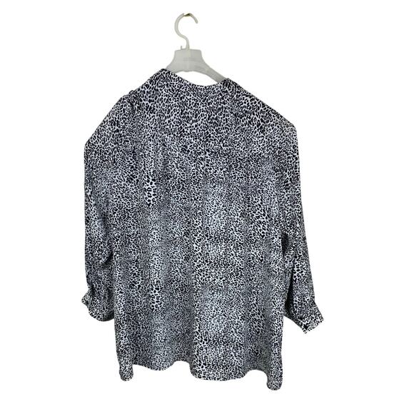 Rachel Zoe Blouse Button Down Cheetah Print Black White Statement Office - Picture 2 of 6